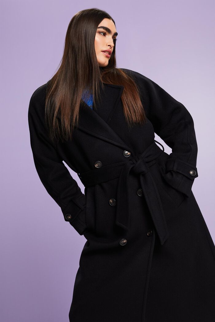 Cappotto a doppiopetto in lana e cashmere, BLACK, detail image number 1