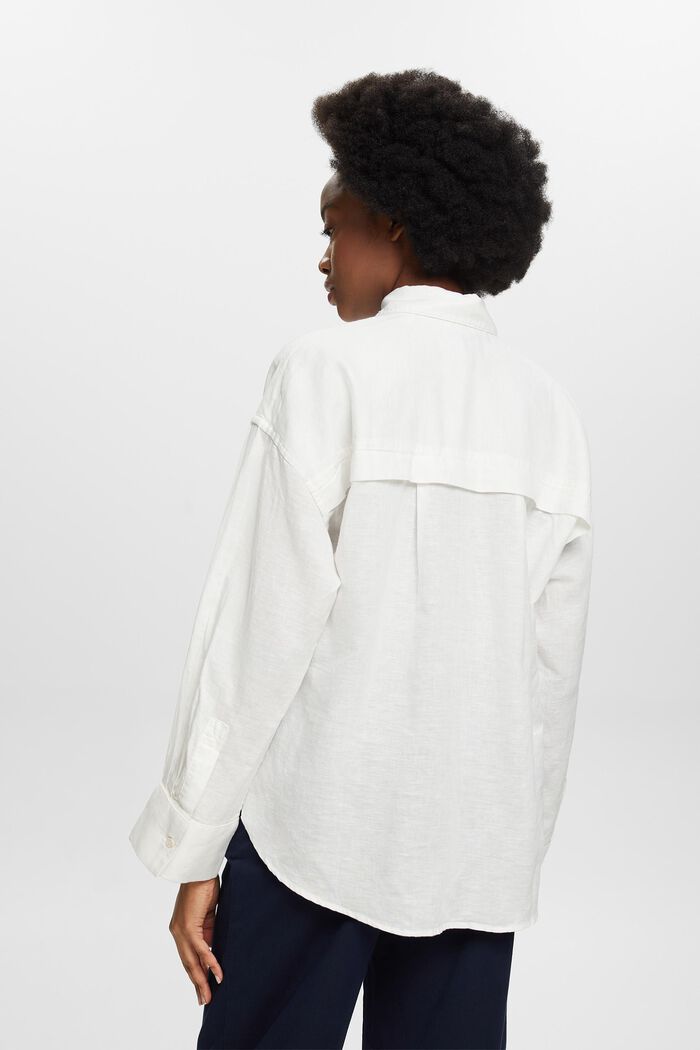 Camicia blusata in lino e cotone, OFF WHITE, detail image number 2