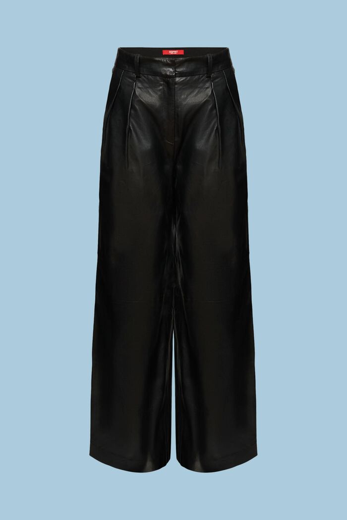 Pantaloni in pelle con gamba larga, BLACK, detail image number 6