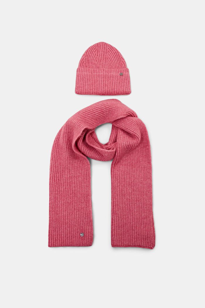 Confezione regalo natalizia con berretto e sciarpa in maglia chunky, PINK, detail image number 0