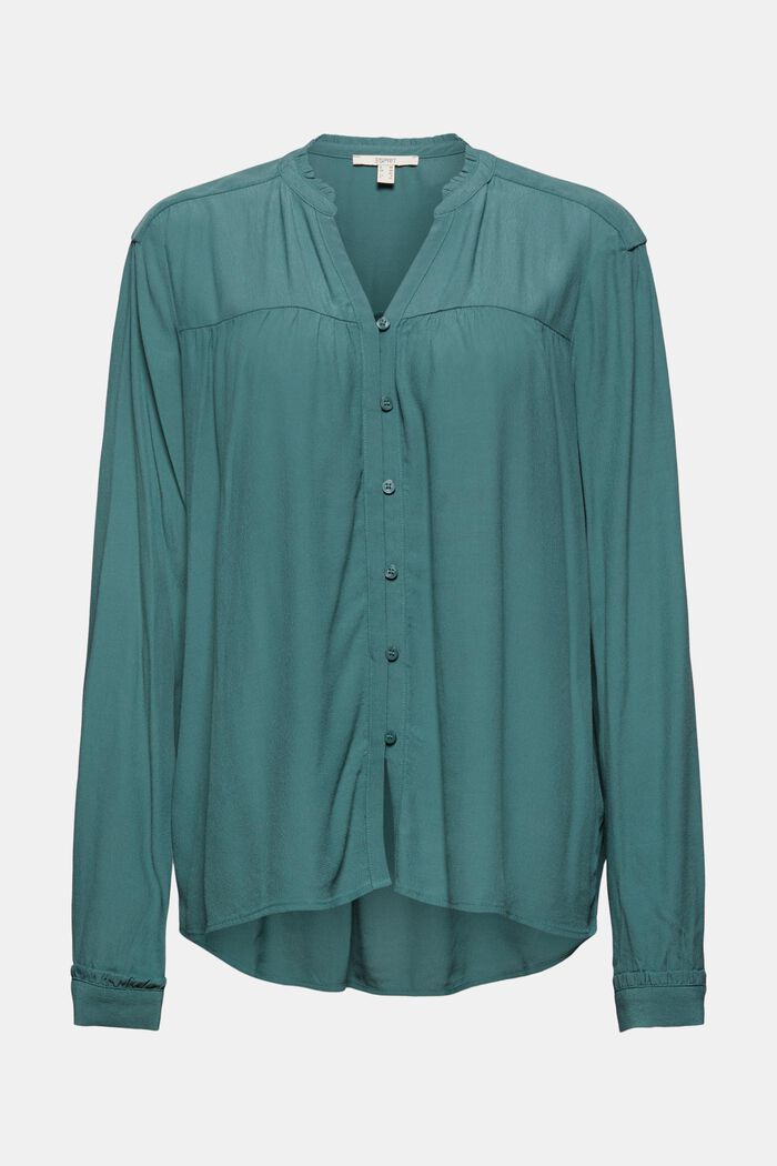 Blusa a serafino con ruches, LENZING™ ECOVERO™, TEAL BLUE, detail image number 6