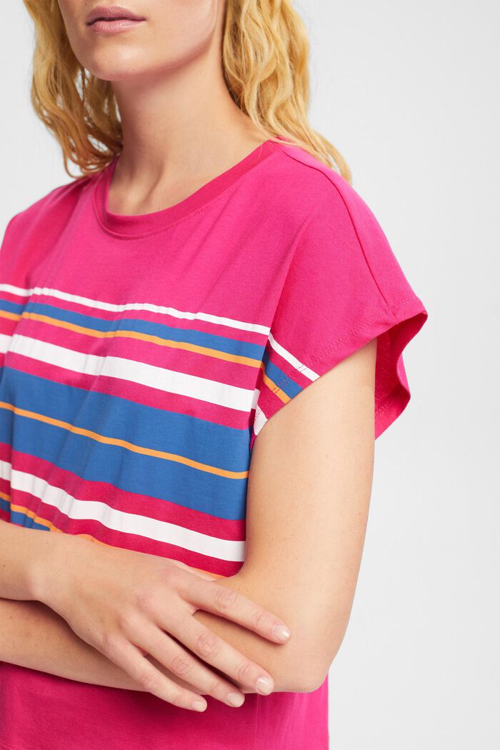 T-shirt con stampa a righe, PINK FUCHSIA, detail image number 0