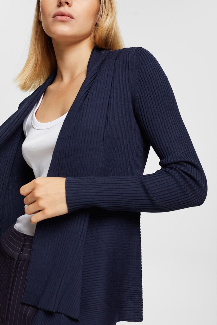 Cardigan a coste con orlo a fazzoletto, NAVY, detail image number 0