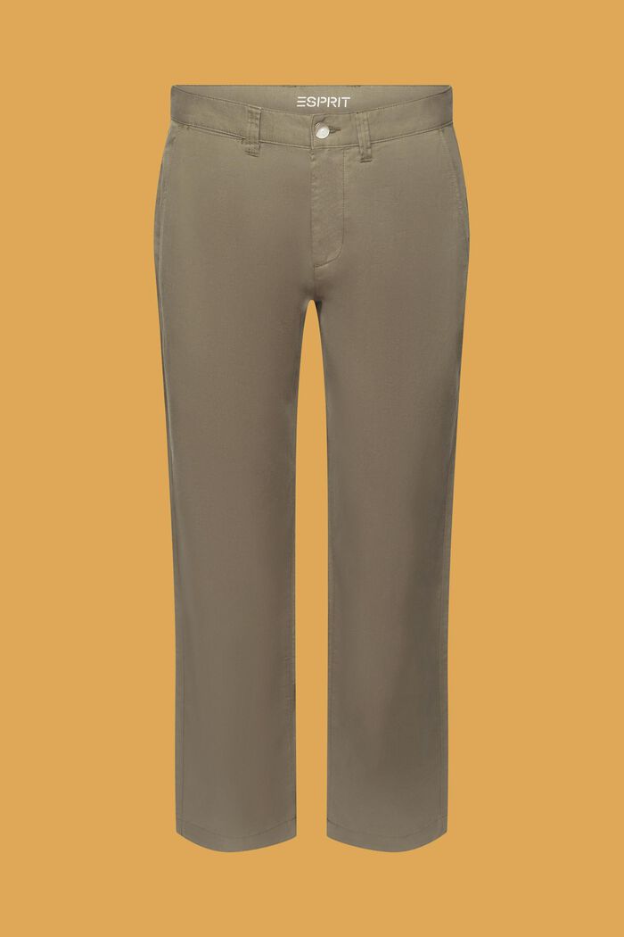 Pantaloni in misto cotone e lino, DUSTY GREEN, detail image number 8