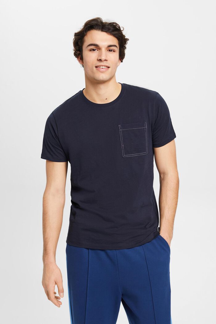 T-shirt in cotone con taschino, NAVY, detail image number 0