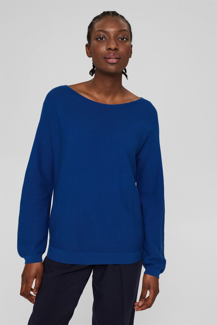 Pullover in maglia di 100% cotone biologico, BRIGHT BLUE, detail image number 0