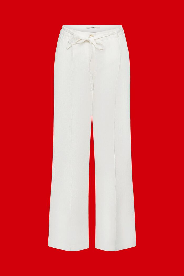 Pantaloni in lino a gamba larga, OFF WHITE, detail image number 7