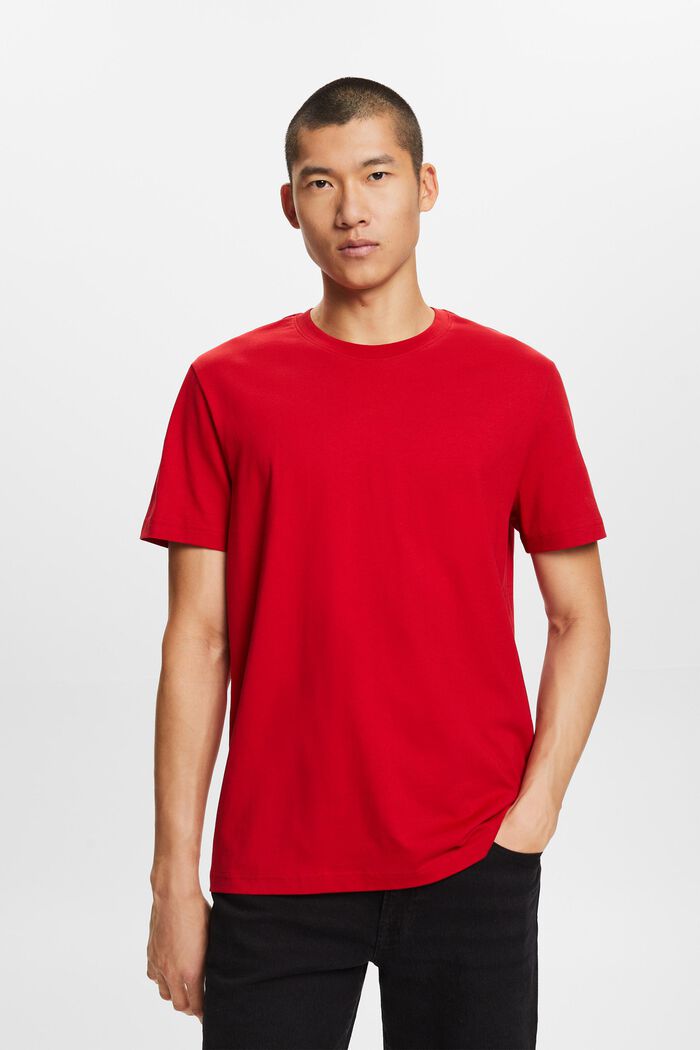 T-shirt girocollo in jersey di cotone Pima, DARK RED, detail image number 0