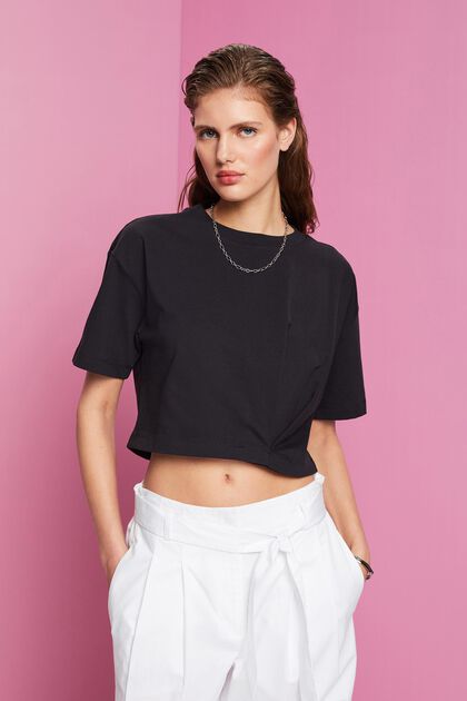 T-shirt in jersey a girocollo, cropped
