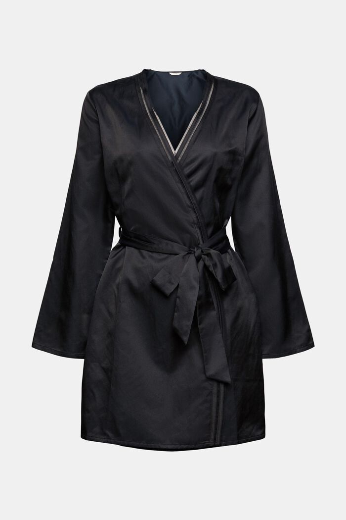 Con seta: kimono con cintura da annodare, BLACK, overview