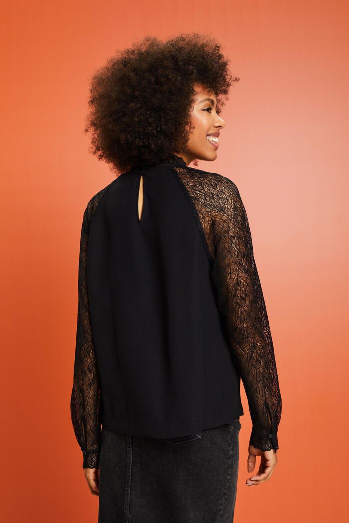 Blusa in pizzo a manica lunga, BLACK, detail image number 2