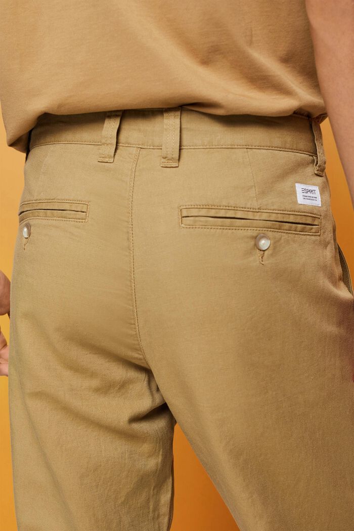 Pantaloni in misto cotone e lino, KHAKI BEIGE, detail image number 4