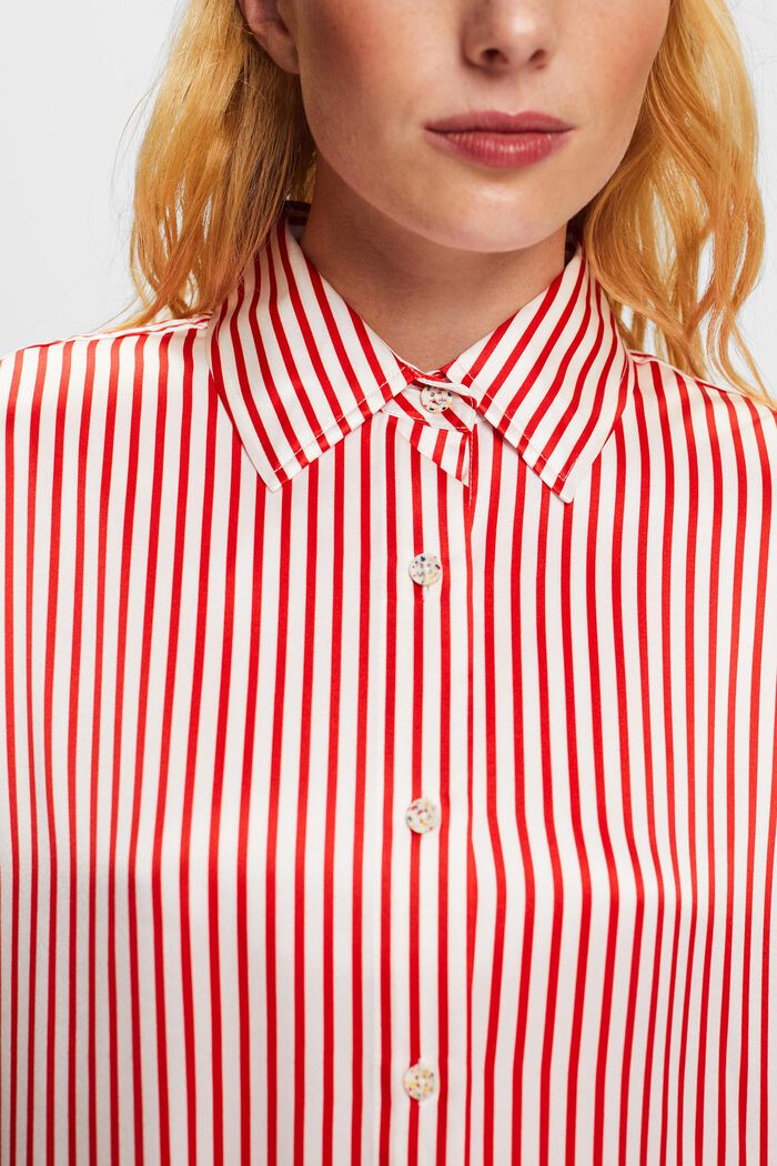 Camicia a righe in sera charmeuse, DARK RED, detail image number 5