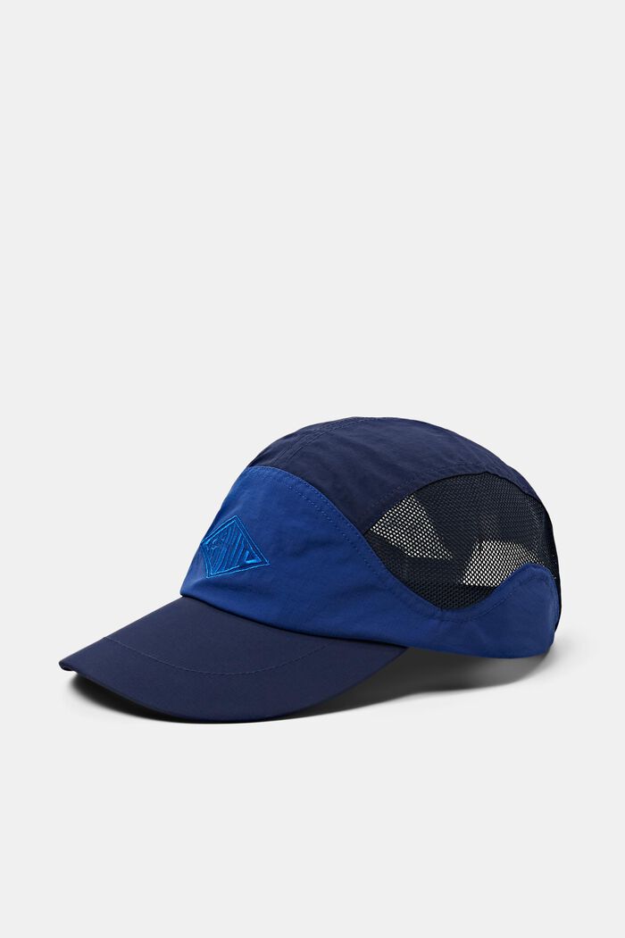 Berretto con pannelli in mesh e logo, NAVY, detail image number 0