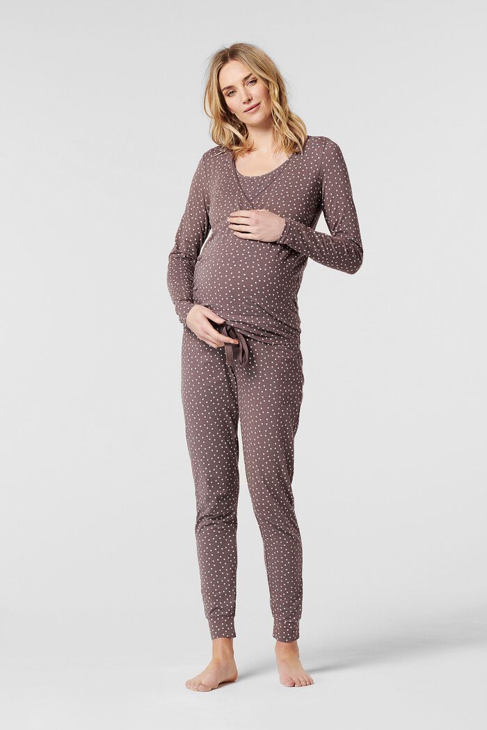 Maglia da pigiama con funzione da allattamento in jersey, cotone biologico, TAUPE, overview