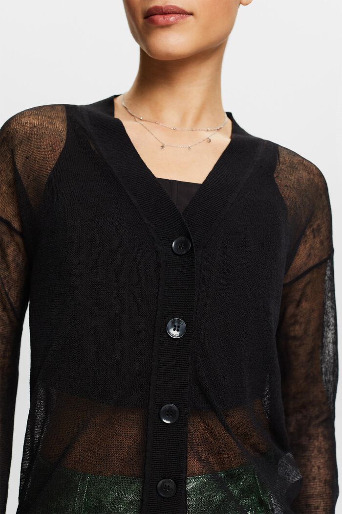 Cardigan in maglia trasparente, BLACK, detail image number 3
