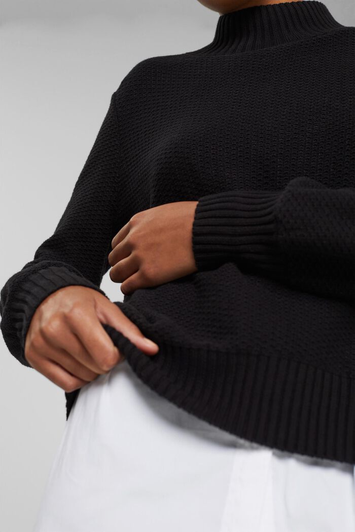 Pullover in maglia strutturata con colletto alto, BLACK, detail image number 2