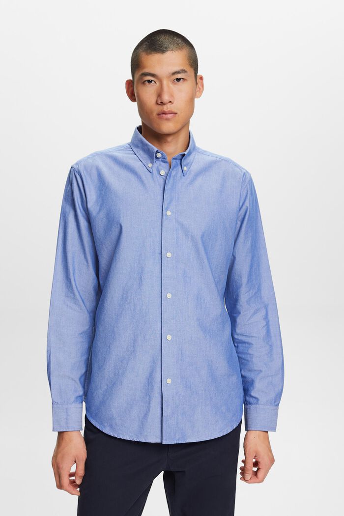 Camicia in popeline di cotone con colletto button down, BRIGHT BLUE, detail image number 0