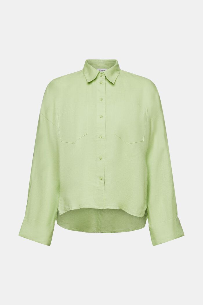 Camicia blusata in lino e cotone, LIGHT GREEN, detail image number 7