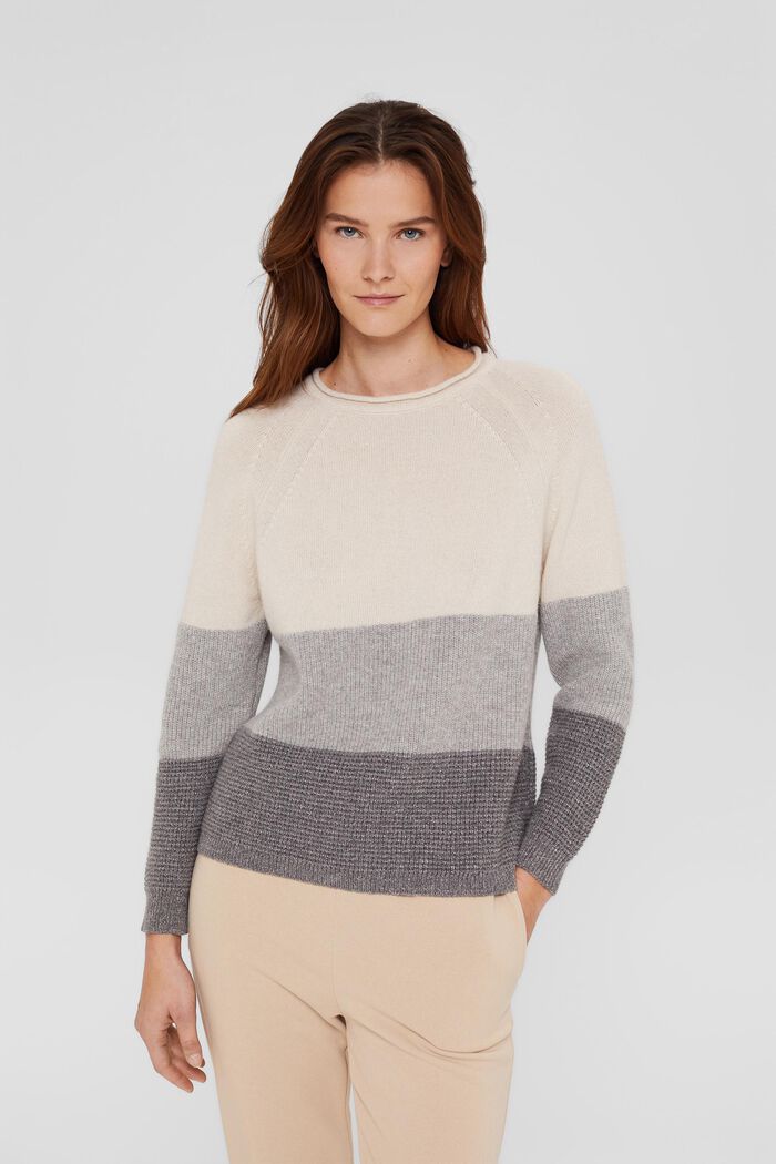 Con lana: pullover con righe a blocchi, LIGHT GREY, detail image number 0