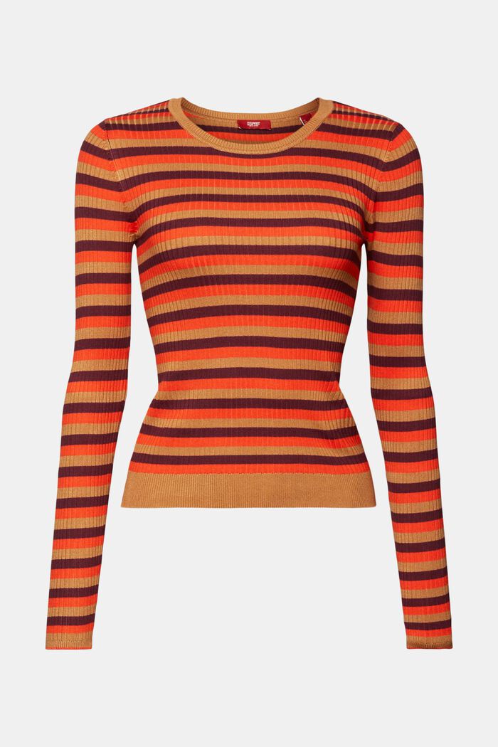 Top a righe in maglia a coste, BRIGHT ORANGE, detail image number 6