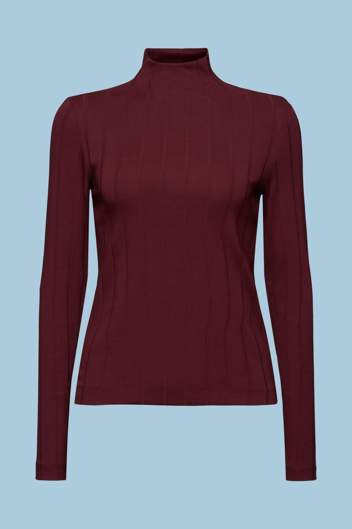 Maglia dolcevita in jersey a coste, BORDEAUX RED, detail image number 6