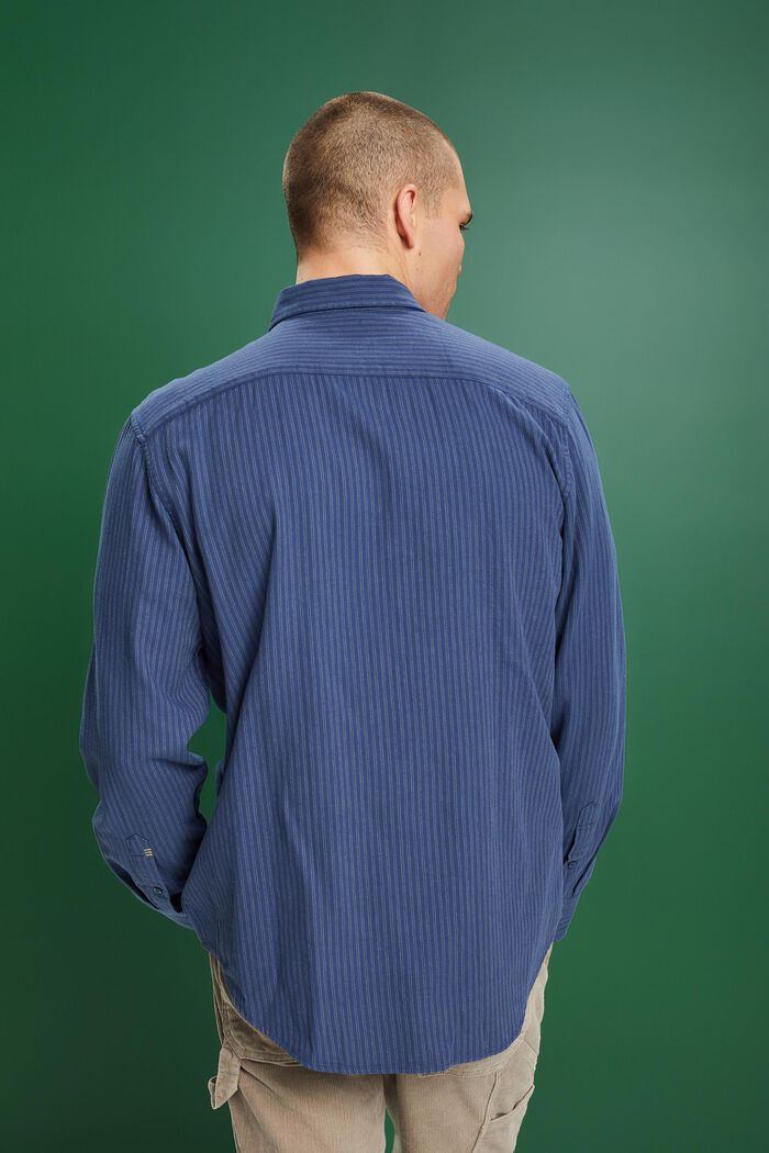 Camicia in flanella di cotone a righe gessate, GREY BLUE, detail image number 3
