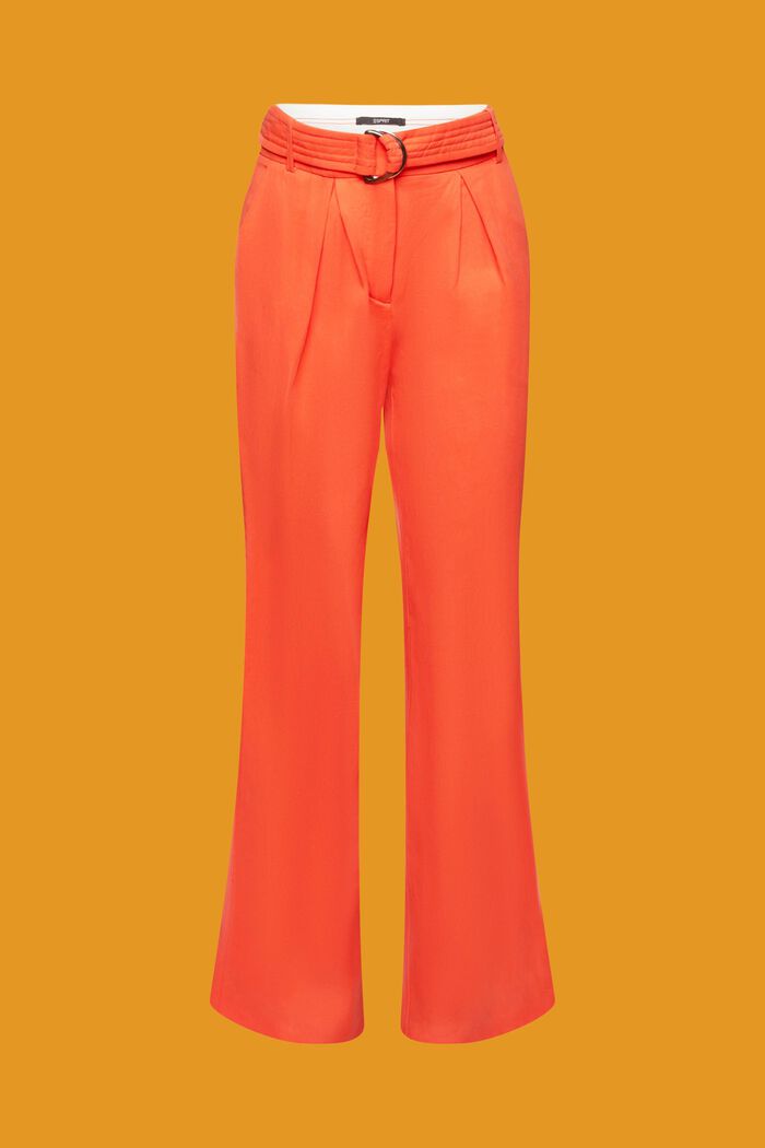 Pantaloni a gamba larga e vita alta in misto lino con cintura, ORANGE RED, detail image number 7