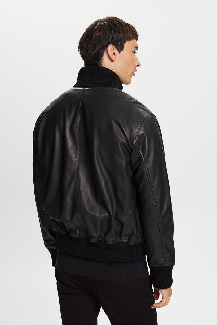 Giacca bomber in pelle, BLACK, detail image number 3