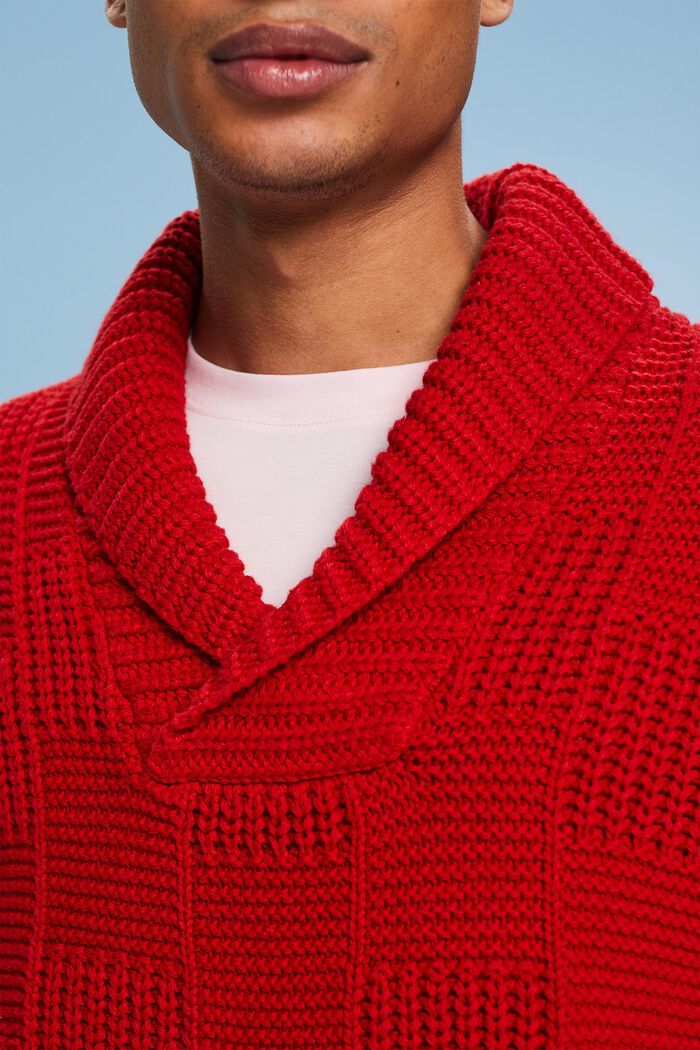 Maglione a collo sciallato in maglia larga, DARK RED, detail image number 3
