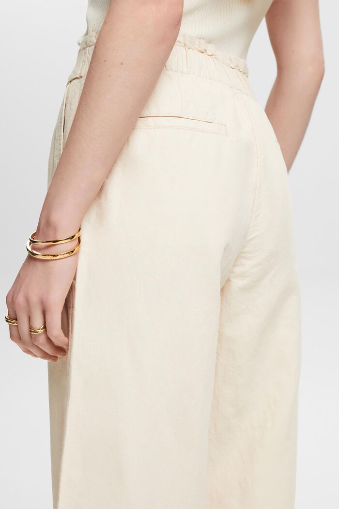 Pantaloni culotte cropped in lino e cotone, CREAM BEIGE, detail image number 3