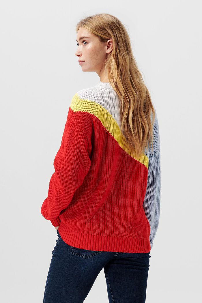 Pullover in maglia a blocchi di colore, cotone biologico, RED, detail image number 1