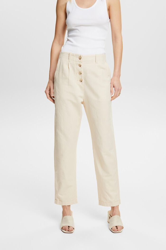 Pantaloni in cotone e lino con fila di bottoni, CREAM BEIGE, detail image number 0