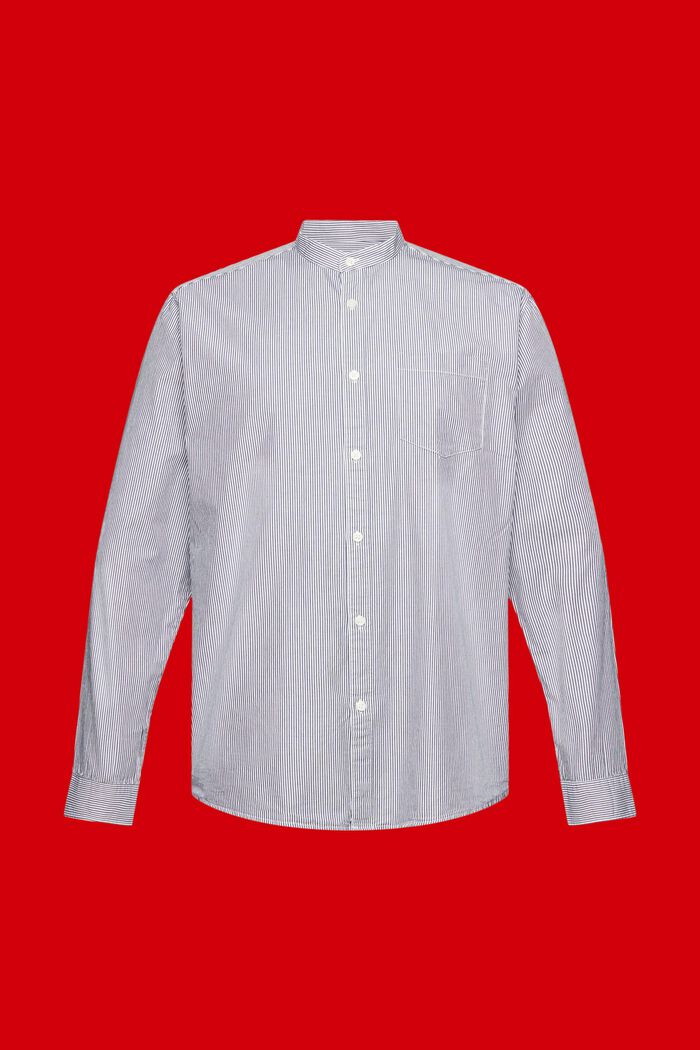 Camicia in cotone gessato con collo alla coreana, NAVY, detail image number 5