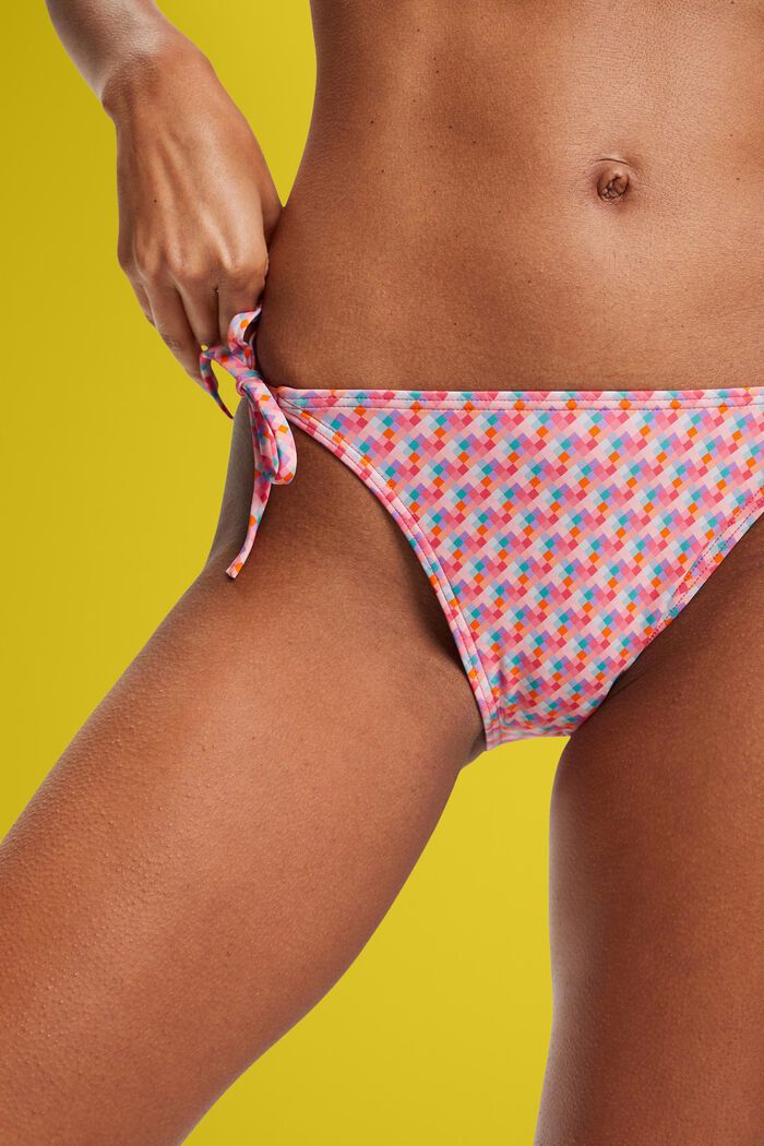Slip bikini multicolore con laccetti, PINK FUCHSIA, detail image number 1