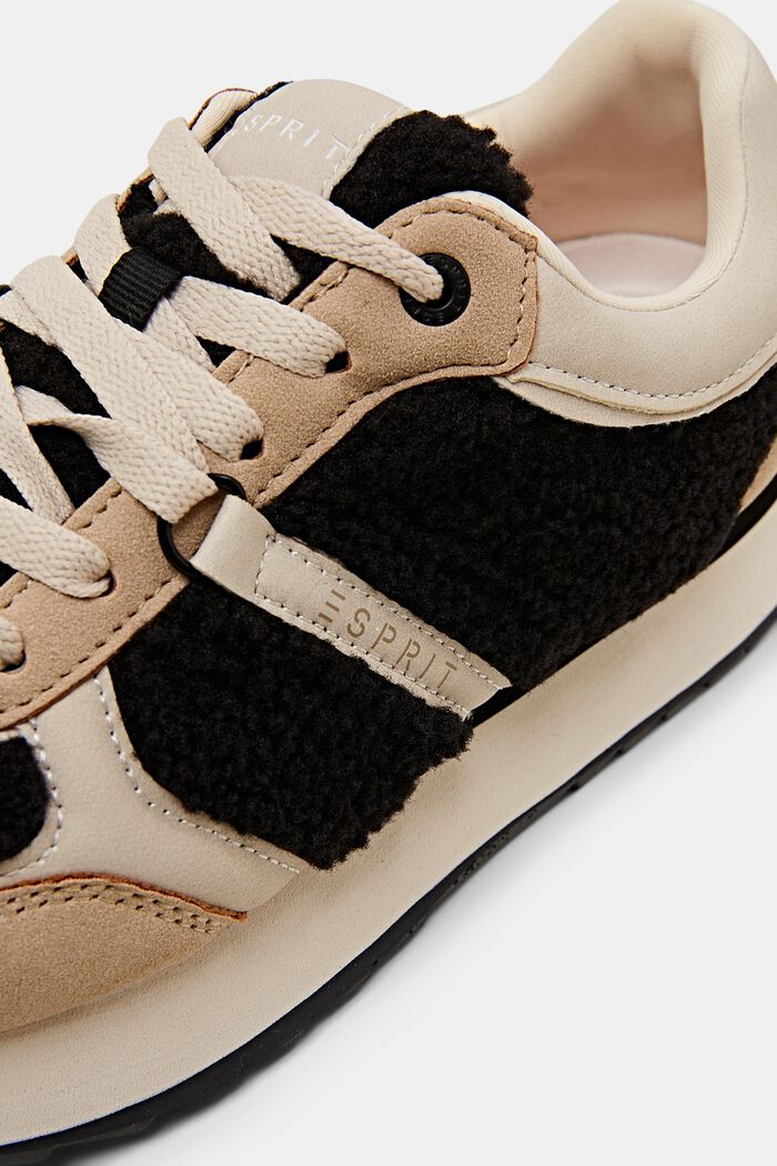 Sneakers in similpelle con pelliccia teddy, BLACK, detail image number 3