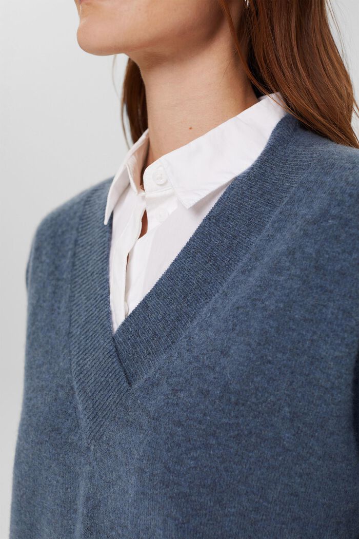 Con lana di lama: pullover con scollo a V, PETROL BLUE, detail image number 2