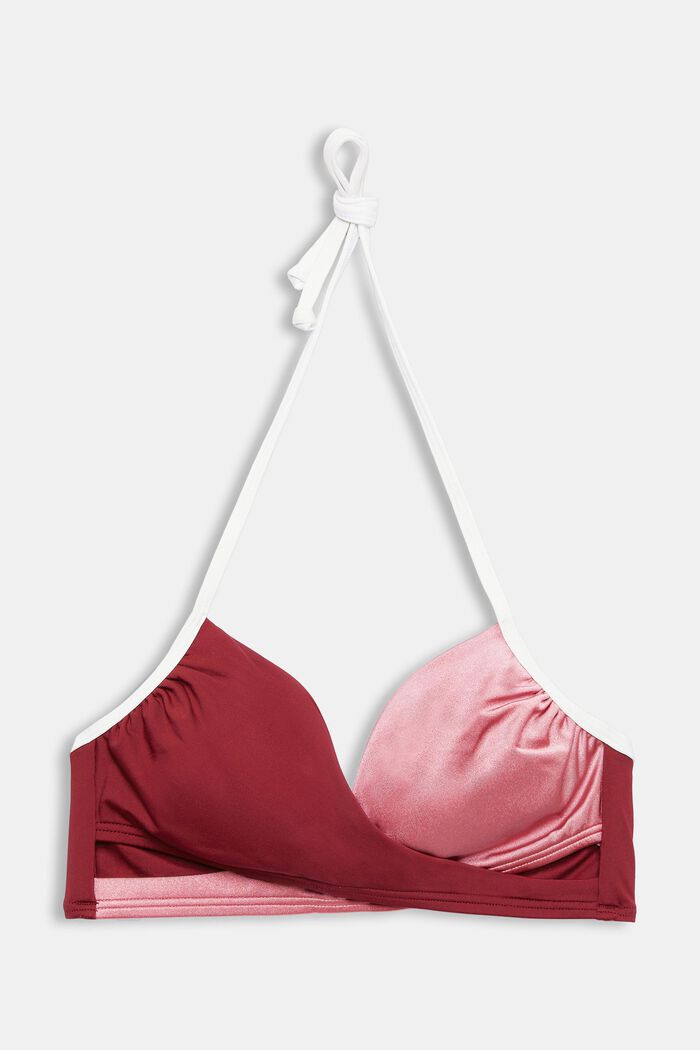 Reggiseno da bikini tricolore, imbottito e con effetto incrociato, DARK RED, detail image number 4