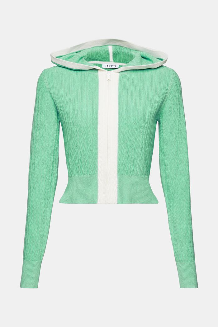 Pullover in maglia a coste con cappuccio e zip, DUSTY GREEN, detail image number 7