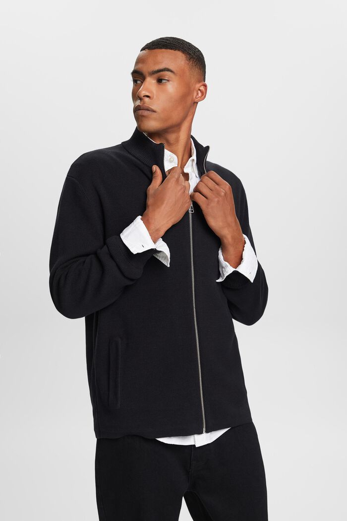 Cardigan con zip, 100% cotone, BLACK, detail image number 1
