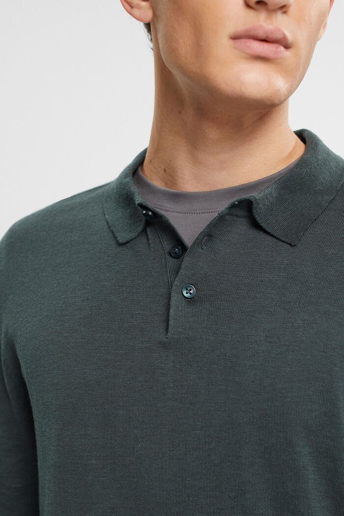 Con TENCEL™: polo a manica lunga, DARK TEAL GREEN, detail image number 0