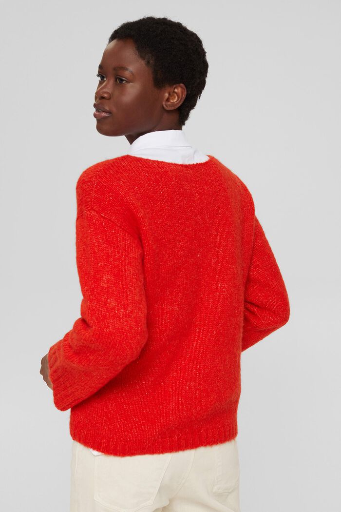 Con lana/alpaca: morbido pullover con scollo a barchetta, ORANGE RED, detail image number 3