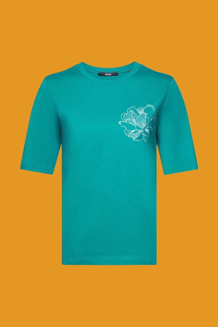 T-shirt di cotone con fiore ricamato, EMERALD GREEN, detail image number 6