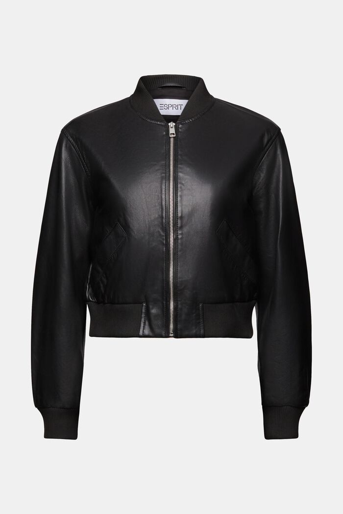 Giacca bomber in pelle, BLACK, detail image number 5