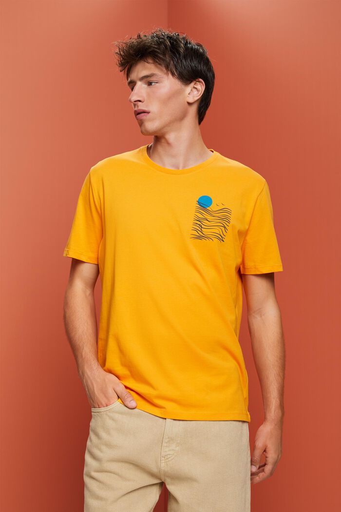 T-shirt in jersey con stampa sul petto, 100% cotone, BRIGHT ORANGE, detail image number 0