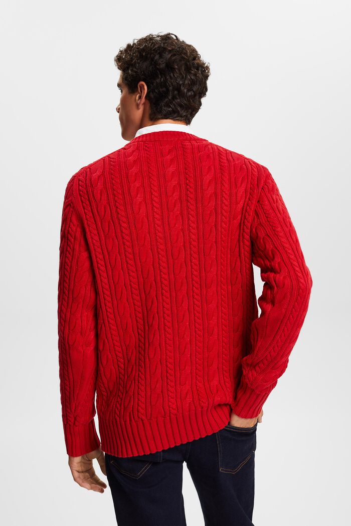 Maglione in cotone a maglia intrecciata, DARK RED, detail image number 4