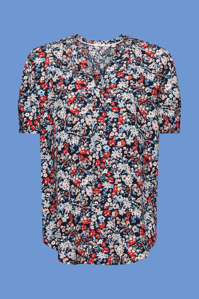 Blusa floreale con spacco sullo scollo, NEW NAVY, detail image number 7