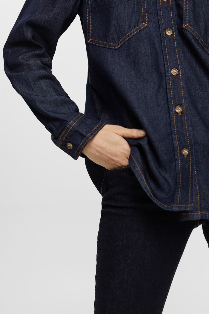 Blusa di jeans in denim, BLUE DARK WASHED, detail image number 4