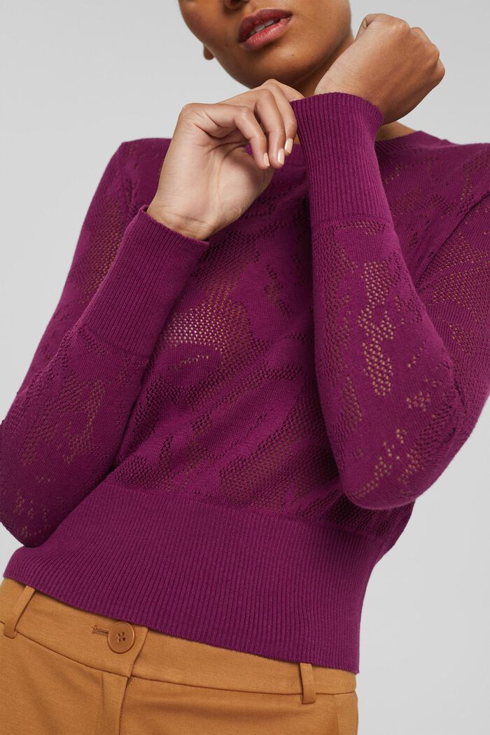 Pullover in maglia a giorno, PLUM RED, detail image number 2