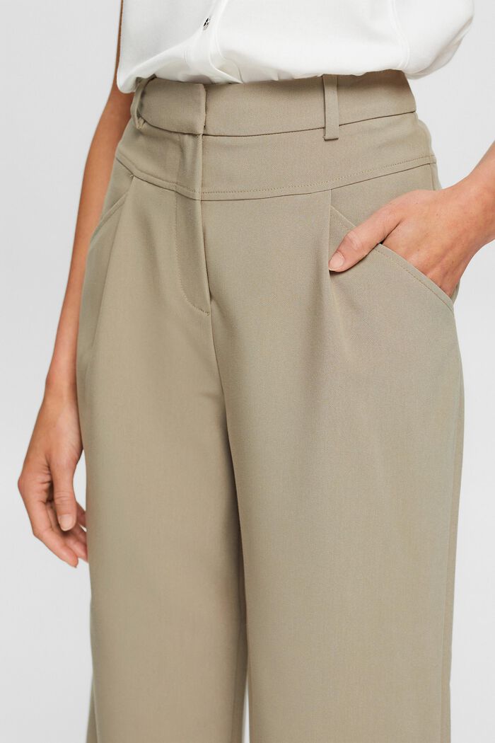 Pantaloni culotte a vita alta con pieghe in vita, PALE KHAKI, detail image number 0